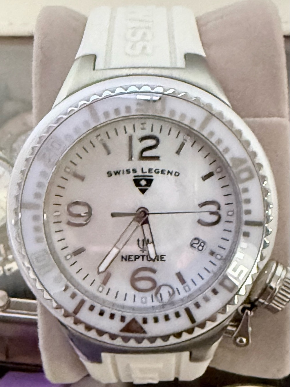 Swiss Legend White Neptune Watch with Silver Accents